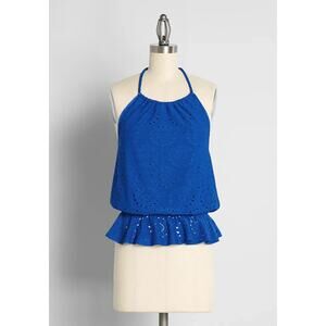 NWT Modcloth Womens Blue Sought After in Sapphire Halter Blouse Top Plus Size 2X